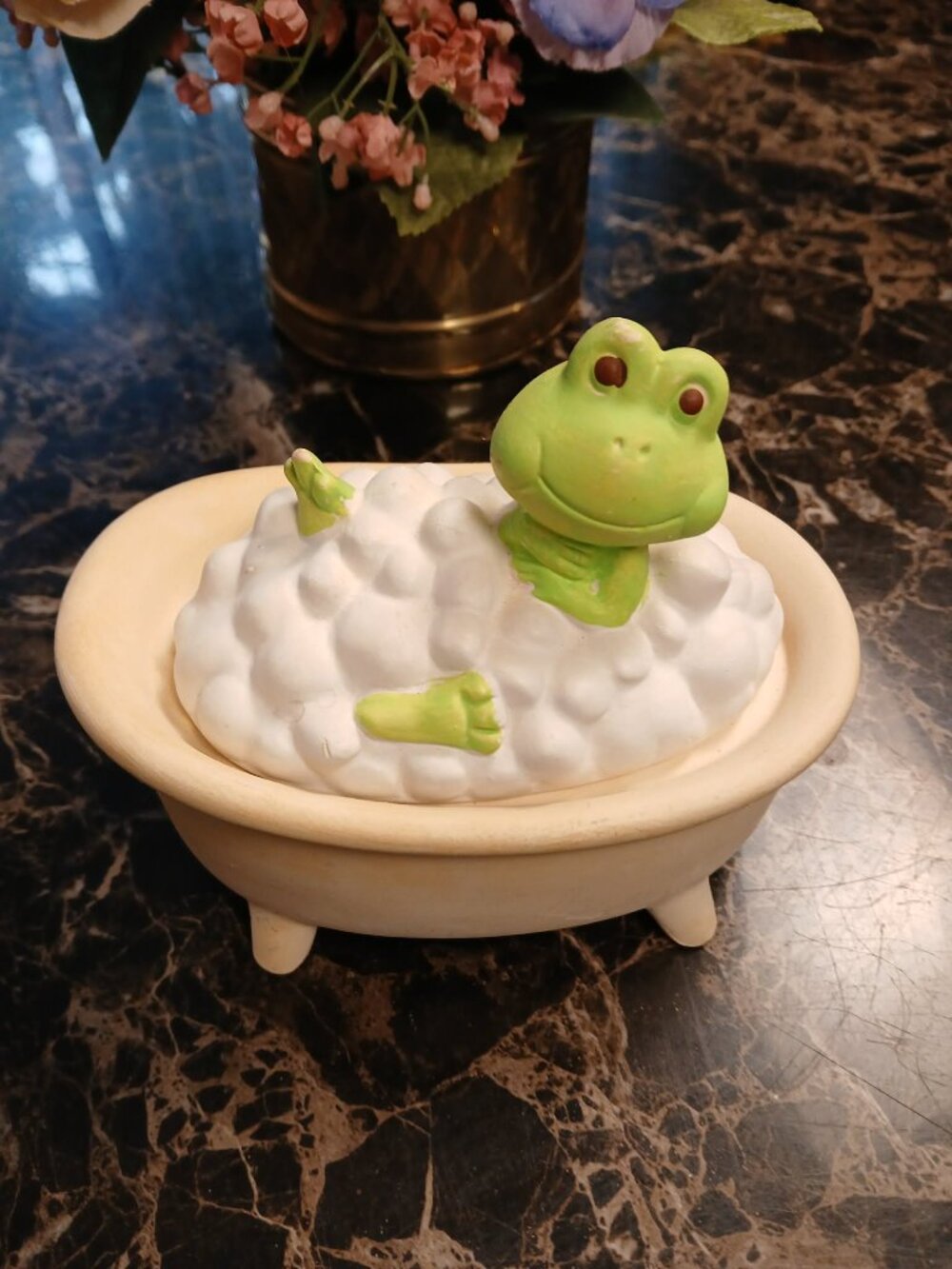 Vintage UTCI Frog taking Bubble Bath Soap Dish or Trinket Box